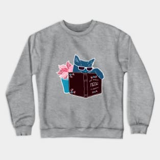 Cool Cat - Not Right Meow I'm Reading, Cat With Sunglasses Book Crewneck Sweatshirt